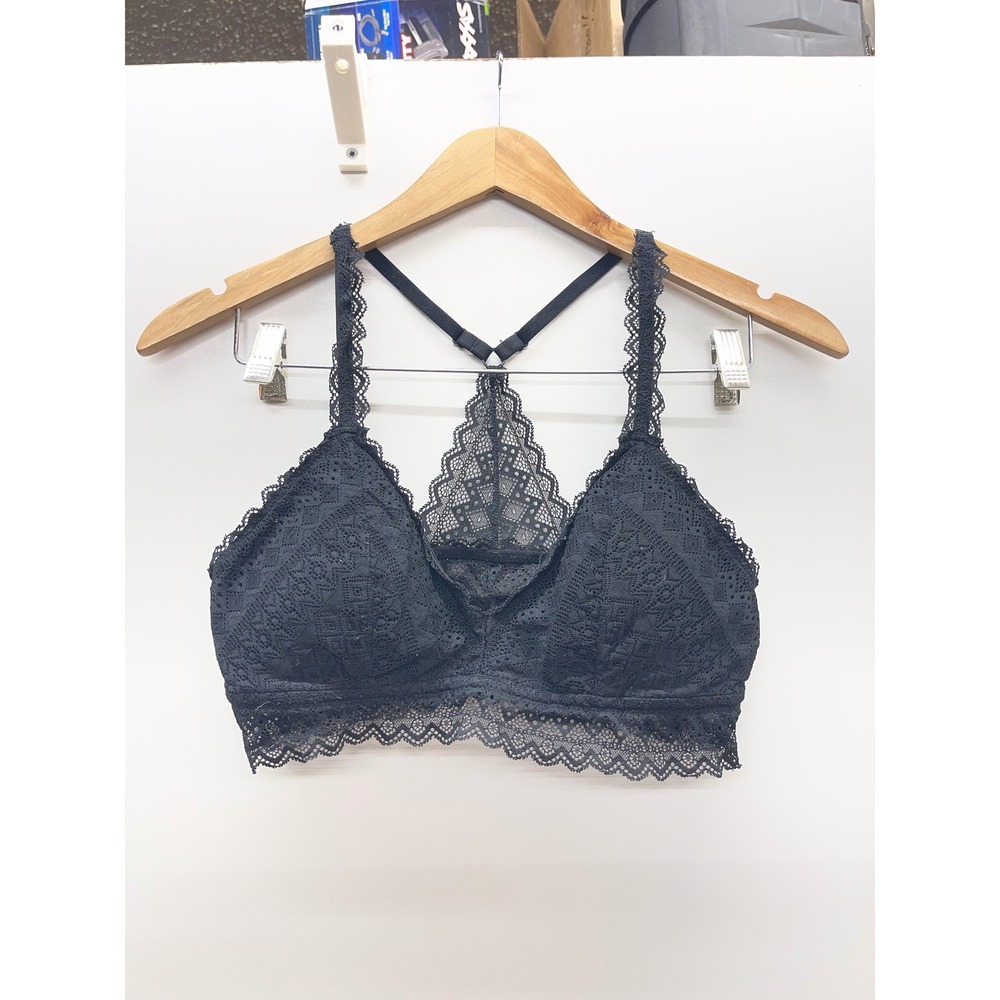 Auden Womens Black Lace Racerback Bralette Size Medium Wireless Scalloped Trim